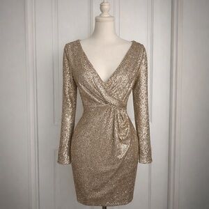 Aidan Mattox Gold Long Sleeve Dress